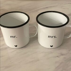 White Mr. and Mrs. Enamel Mugs - new!